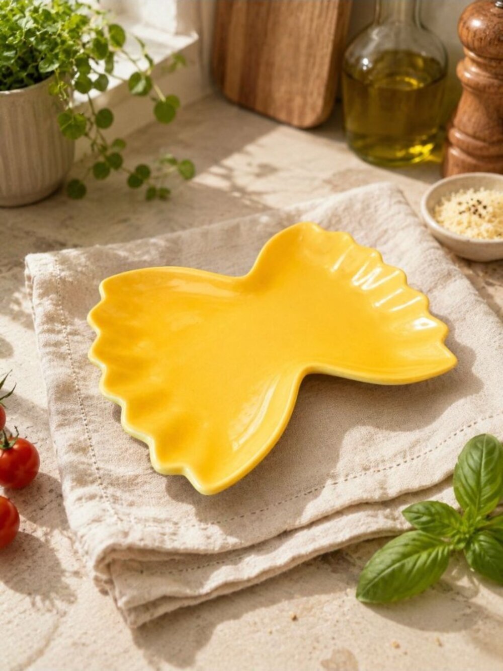 New Yellow Modern Bow Tie Pasta Ceramic Serving Candy Trinket Tray Decor Gift